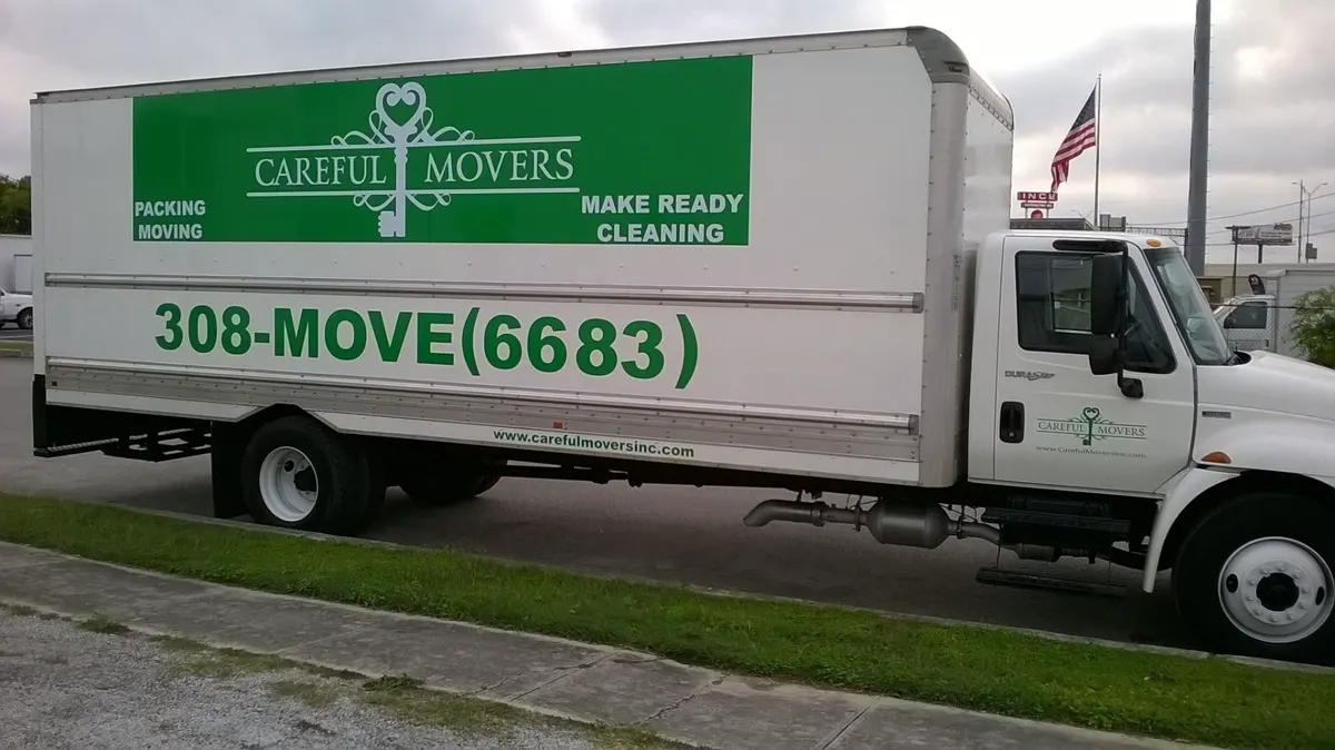 Careful Movers branded moving truck — 308-MOVE (6683), packing, moving, make-ready cleaning